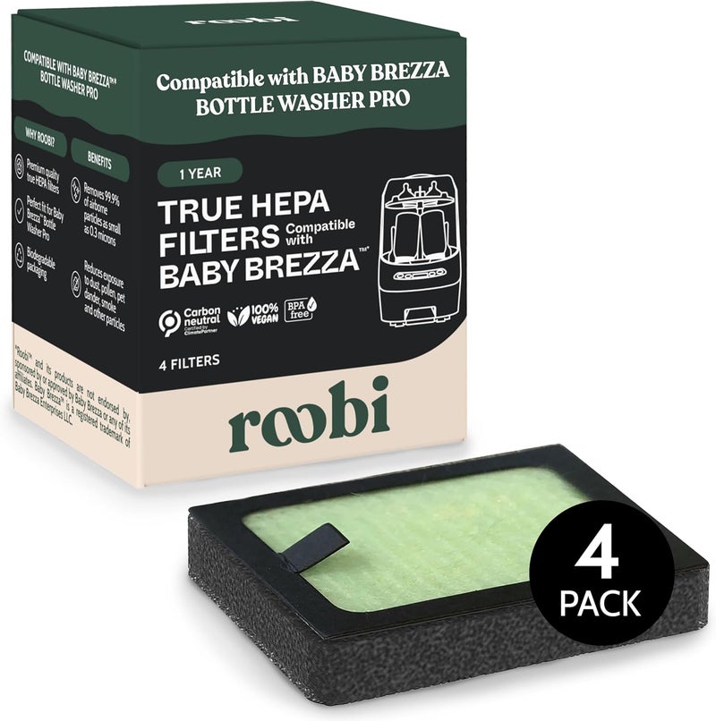 Roobi Hepa Filters Compatible with Baby Brezza. Specially Formulated for Washer Pro. 4 Carbon Neutral Replacement Pack. - Image 1